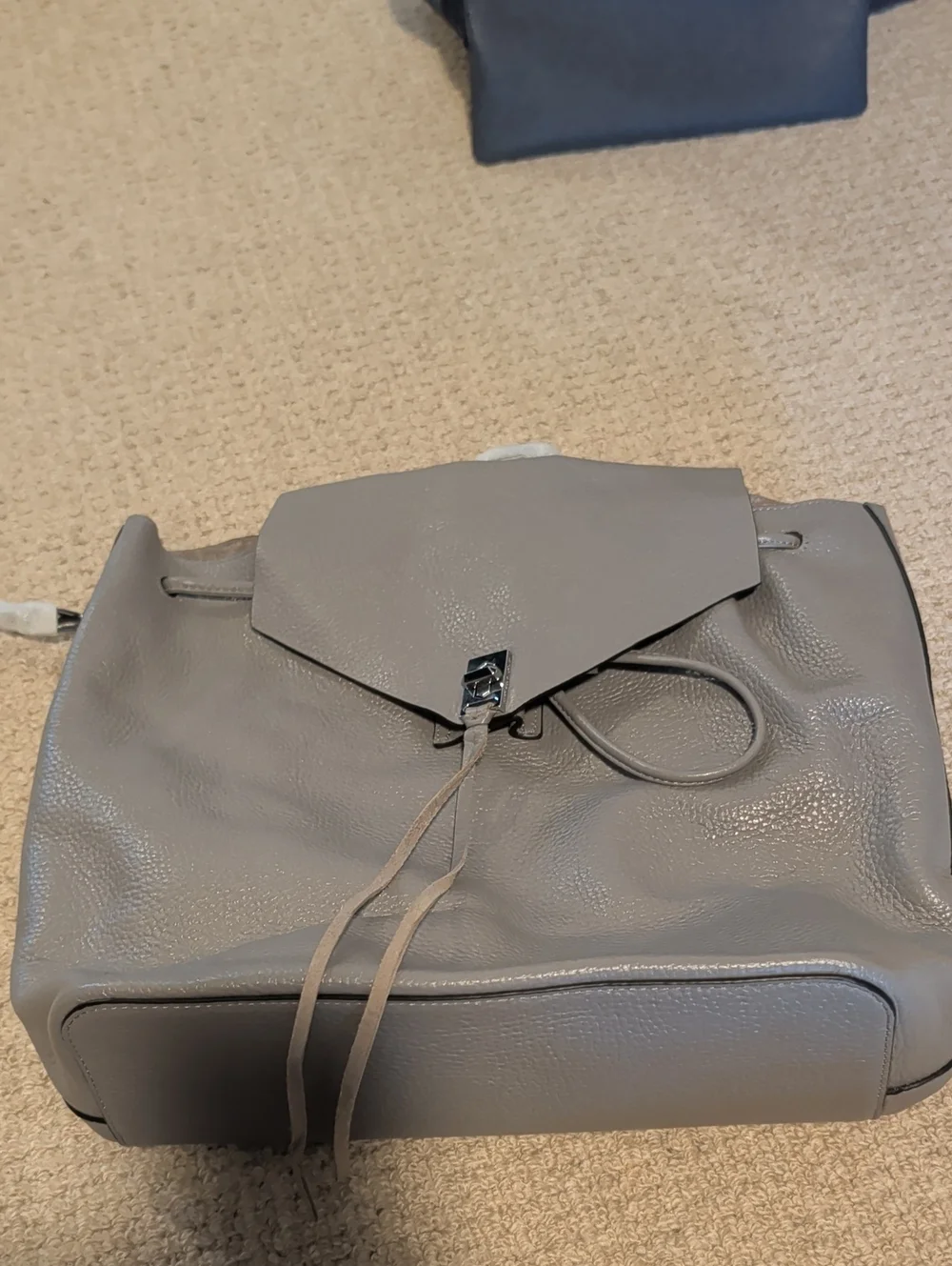 Rebecca Minkoff Darren Grey Pebbled Leather Drawstring Backpack